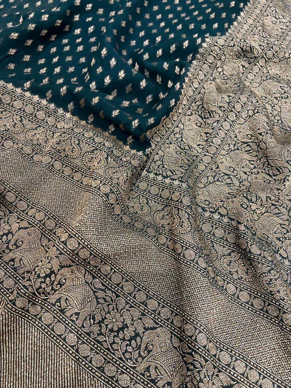 Pure Khaddi Georgette Saree : Antique Zari